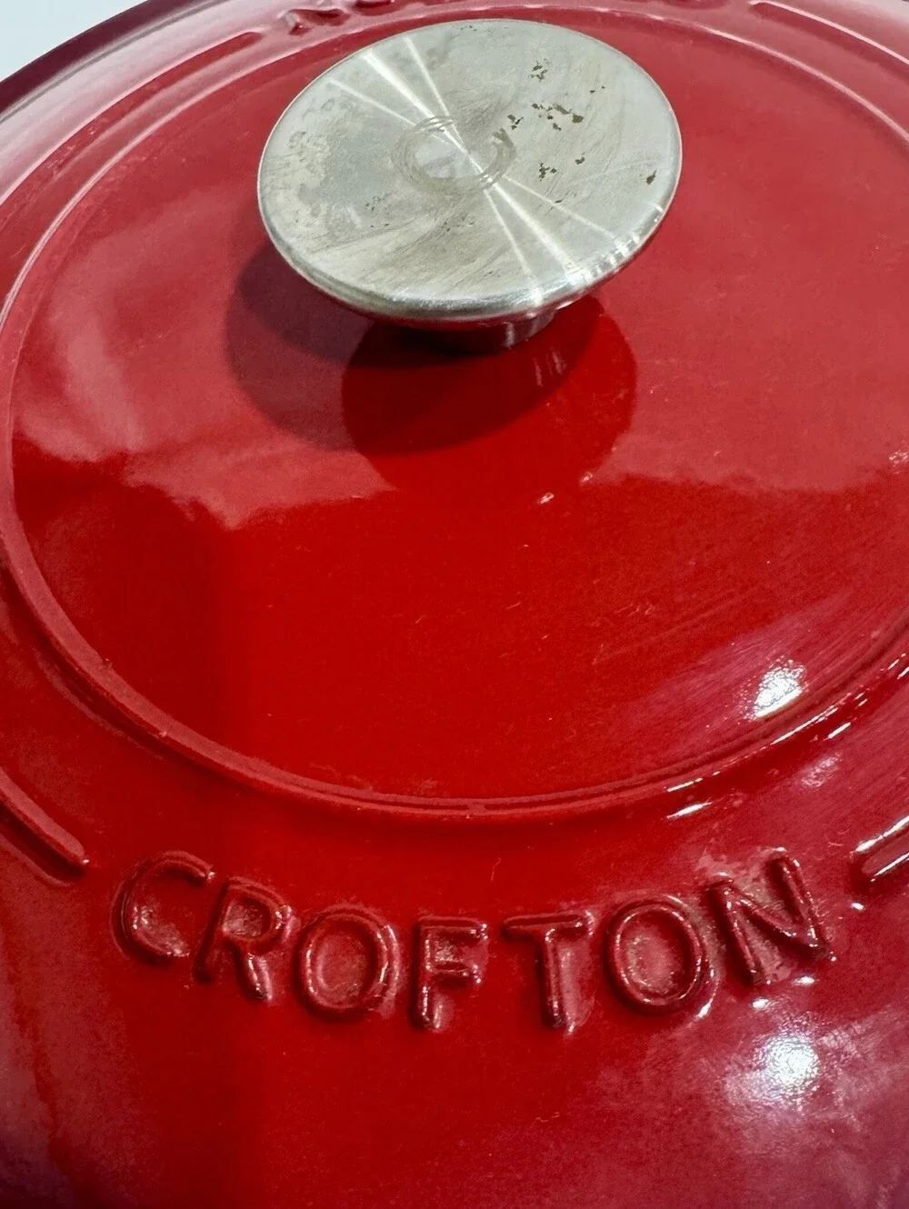 Crofton Red Enameled Cast Iron Dutch Oven Replacement Lid Round Stainless Knob